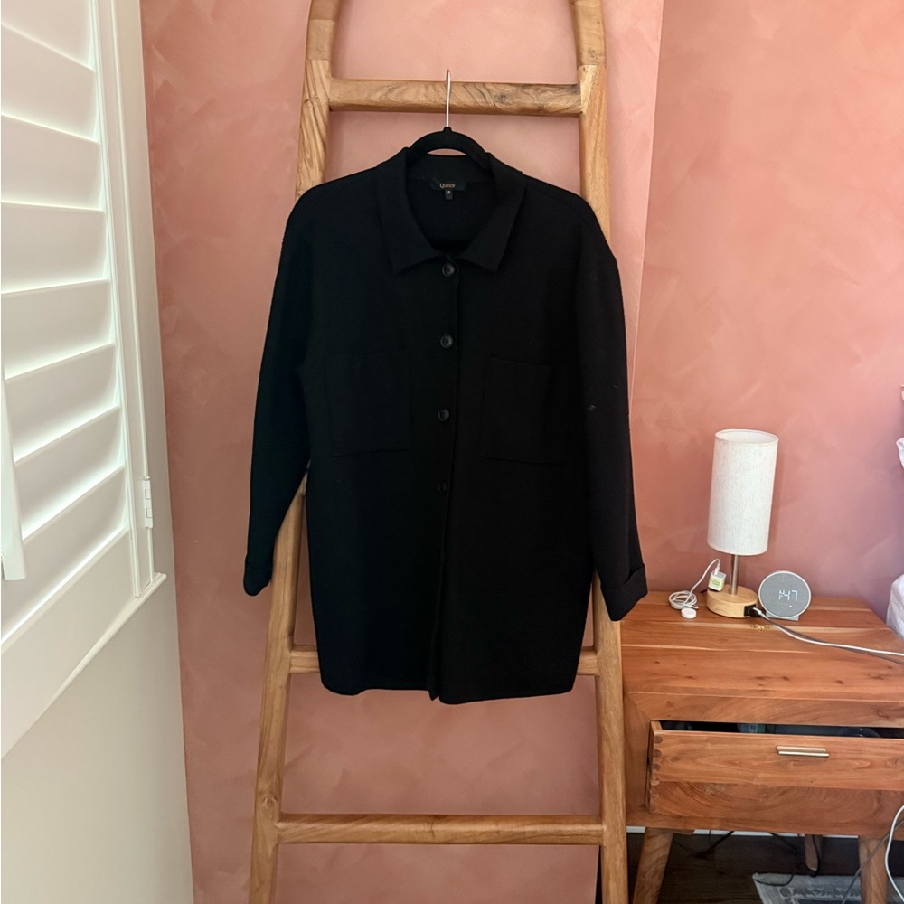 Black Quince Eco-Knit Milano Stitch Oversized Shirt Jacket With Buttons & Pocket
